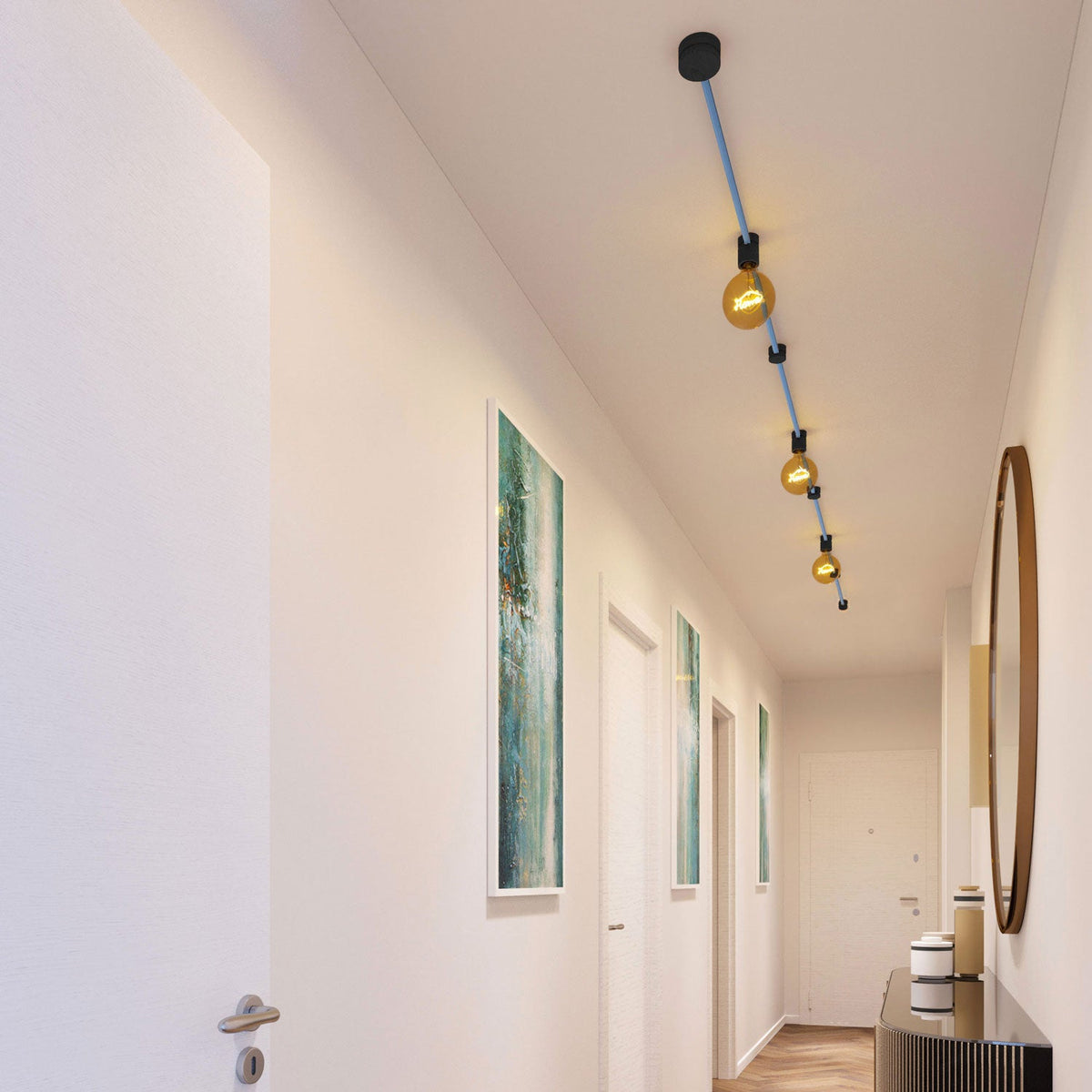 Sistema Filé Linear Kit - con cavo CM17 di 5 m per catenaria e 7 componenti in legno verniciato nero per interni