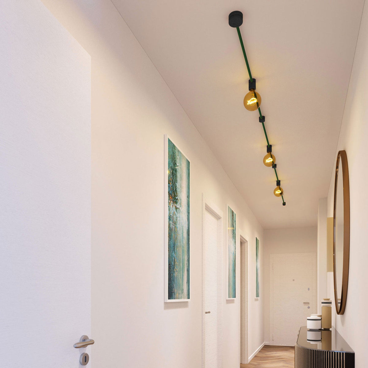 Sistema Filé Linear Kit - con cavo CM21 di 5 m per catenaria e 7 componenti in legno verniciato nero per interni