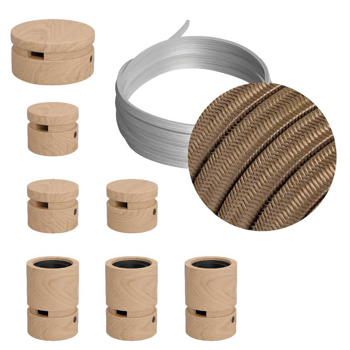 Sistema Filé Linear Kit - con cavo CM27 di 5 m per catenaria e 7 componenti in legno per interni