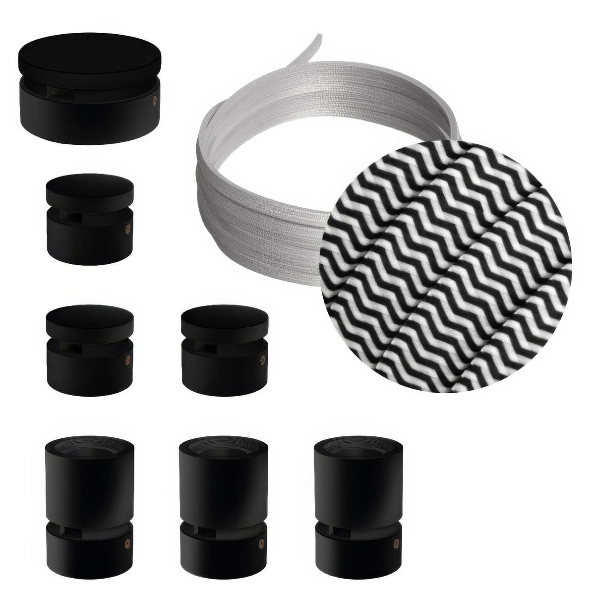 Sistema Filé Linear Kit - con cavo CZ04 di 5 m per catenaria e 7 componenti in legno verniciato nero per interni