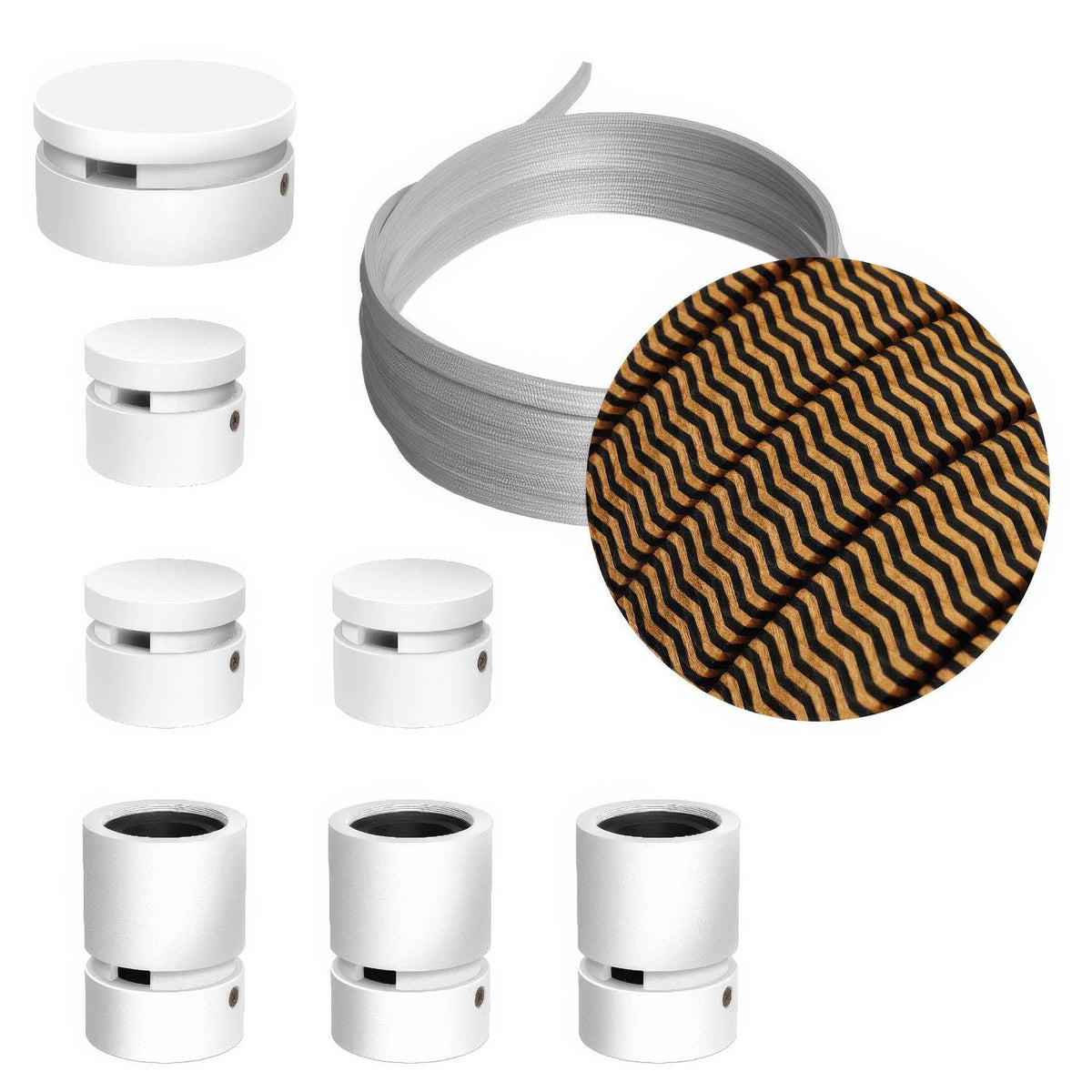 Sistema Filé Linear Kit - con cavo CZ22 di 5 m per catenaria e 7 componenti in legno verniciato bianco per interni