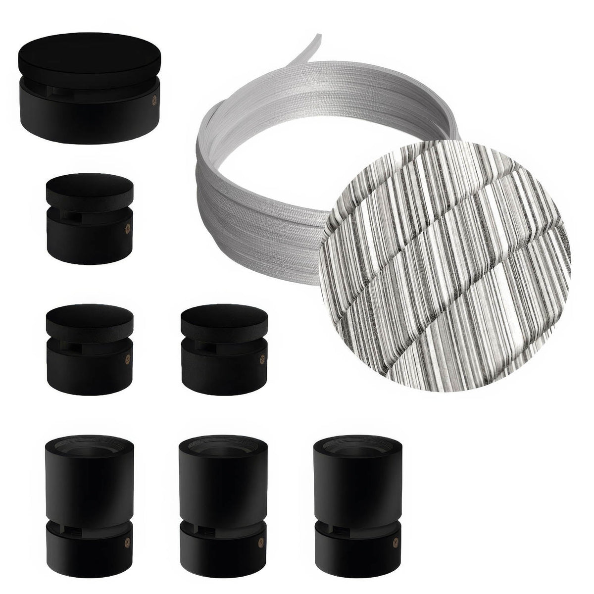 Sistema Filé Linear Kit - con cavo ECC37 di 5 m per catenaria e 7 componenti in legno verniciato nero per interni
