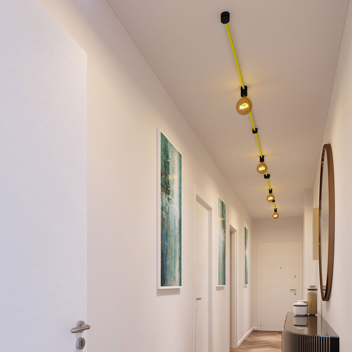 Sistema Filé Symmetric Kit - con cavo CF10 di 5 m per catenaria e 9 componenti in legno verniciato nero per interni