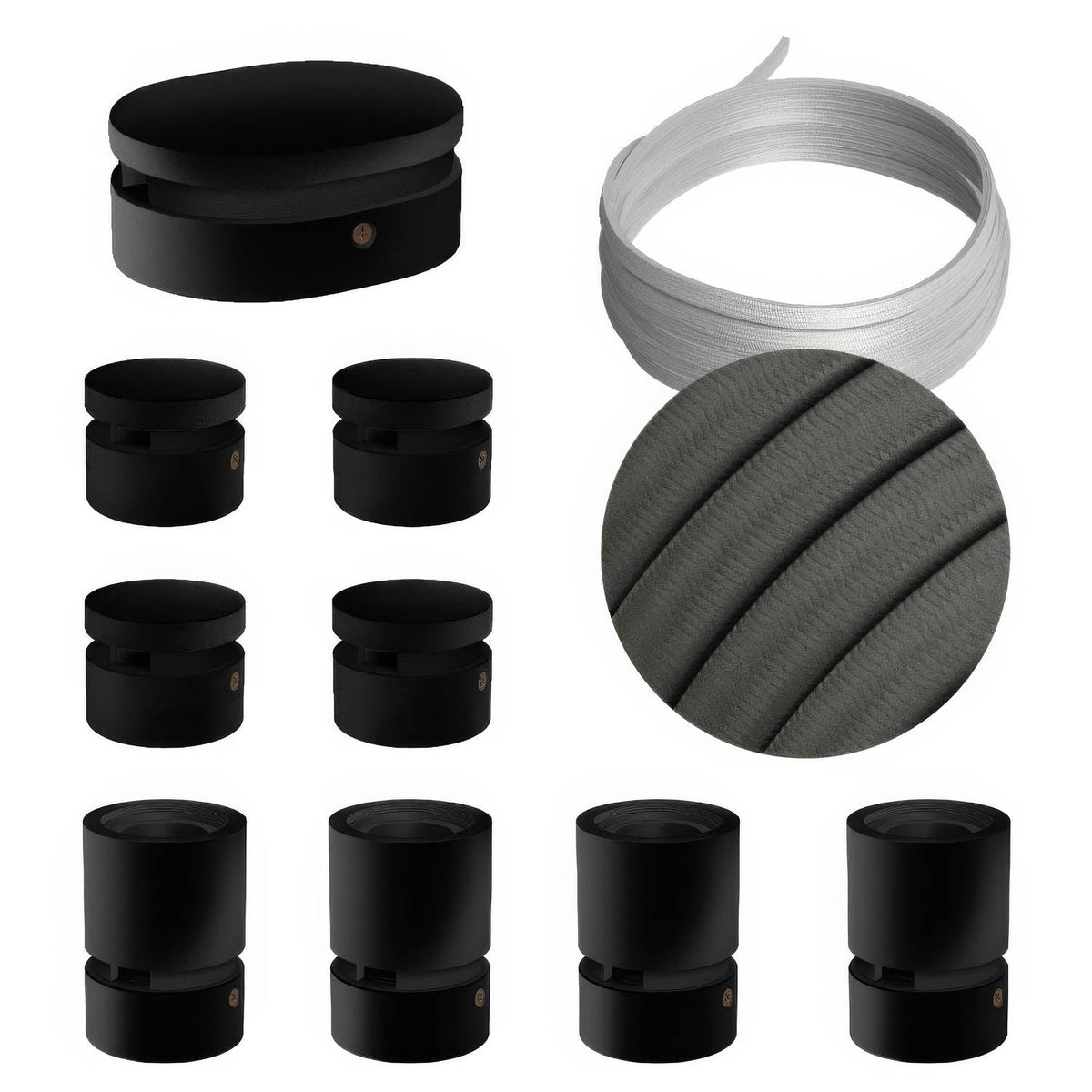 Sistema Filé Symmetric Kit - con cavo CM03 di 5 m per catenaria e 9 componenti in legno verniciato nero per interni