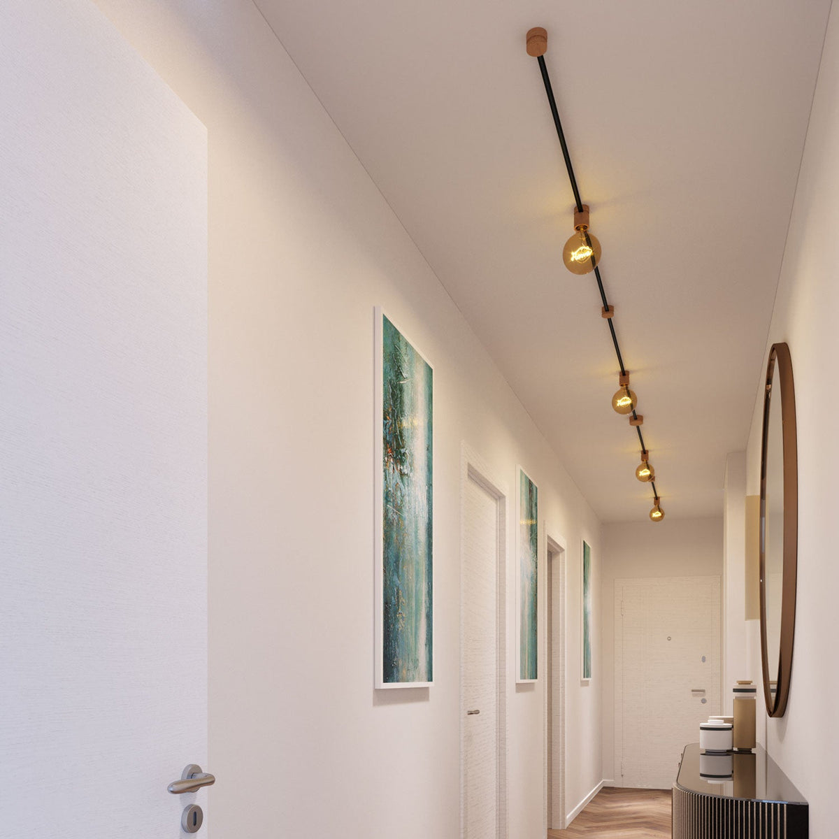 Sistema Filé Symmetric Kit - con cavo CM04 di 5 m per catenaria e 9 componenti in legno per interni