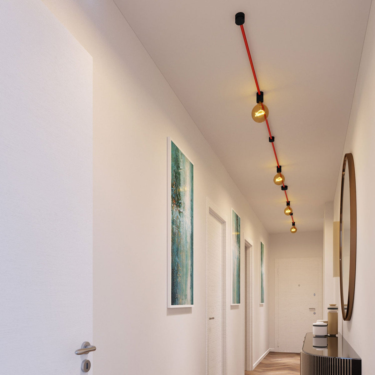 Sistema Filé Symmetric Kit - con cavo CM09 di 5 m per catenaria e 9 componenti in legno verniciato nero per interni