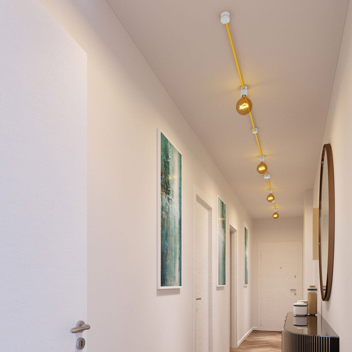 Sistema Filé Symmetric Kit - con cavo CM10 di 5 m per catenaria e 9 componenti in legno verniciato bianco per interni