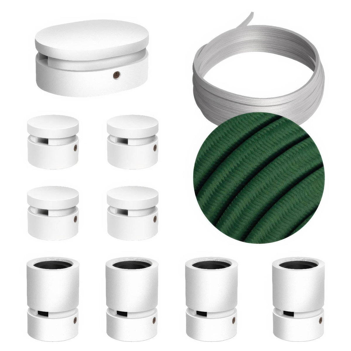 Sistema Filé Symmetric Kit - con cavo CM21 di 5 m per catenaria e 9 componenti in legno verniciato bianco per interni