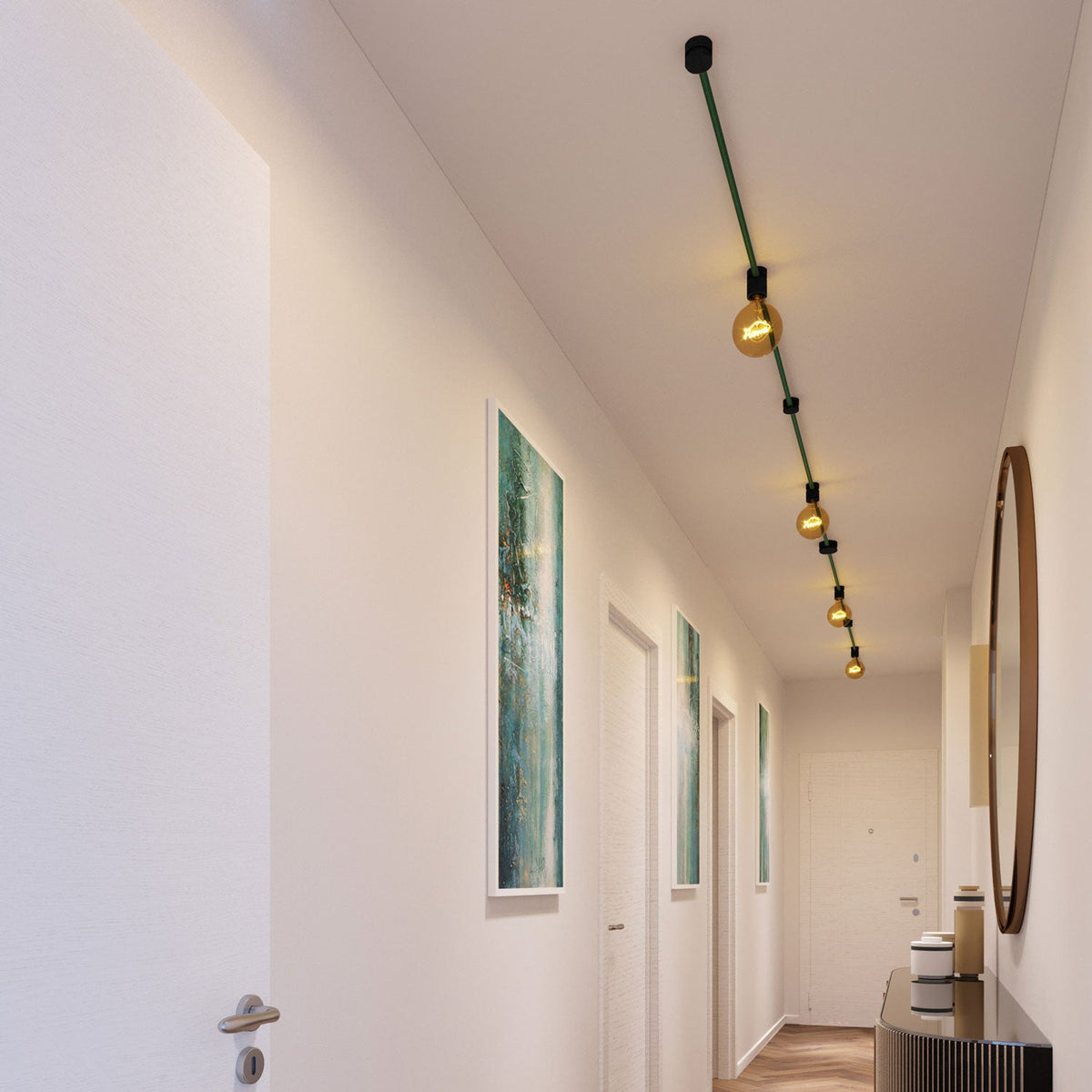 Sistema Filé Symmetric Kit - con cavo CM21 di 5 m per catenaria e 9 componenti in legno verniciato nero per interni