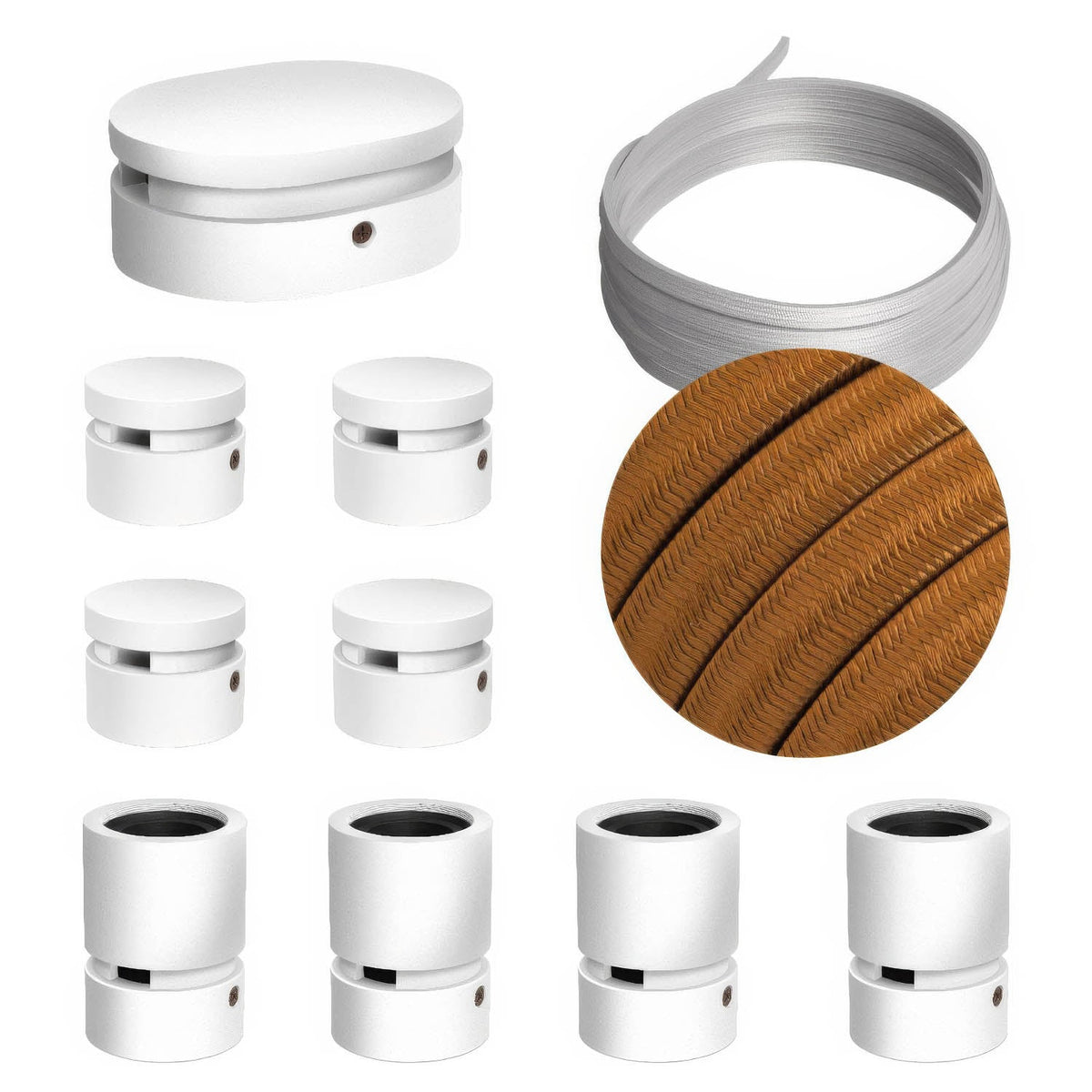 Sistema Filé Symmetric Kit - con cavo CM22 di 5 m per catenaria e 9 componenti in legno verniciato bianco per interni