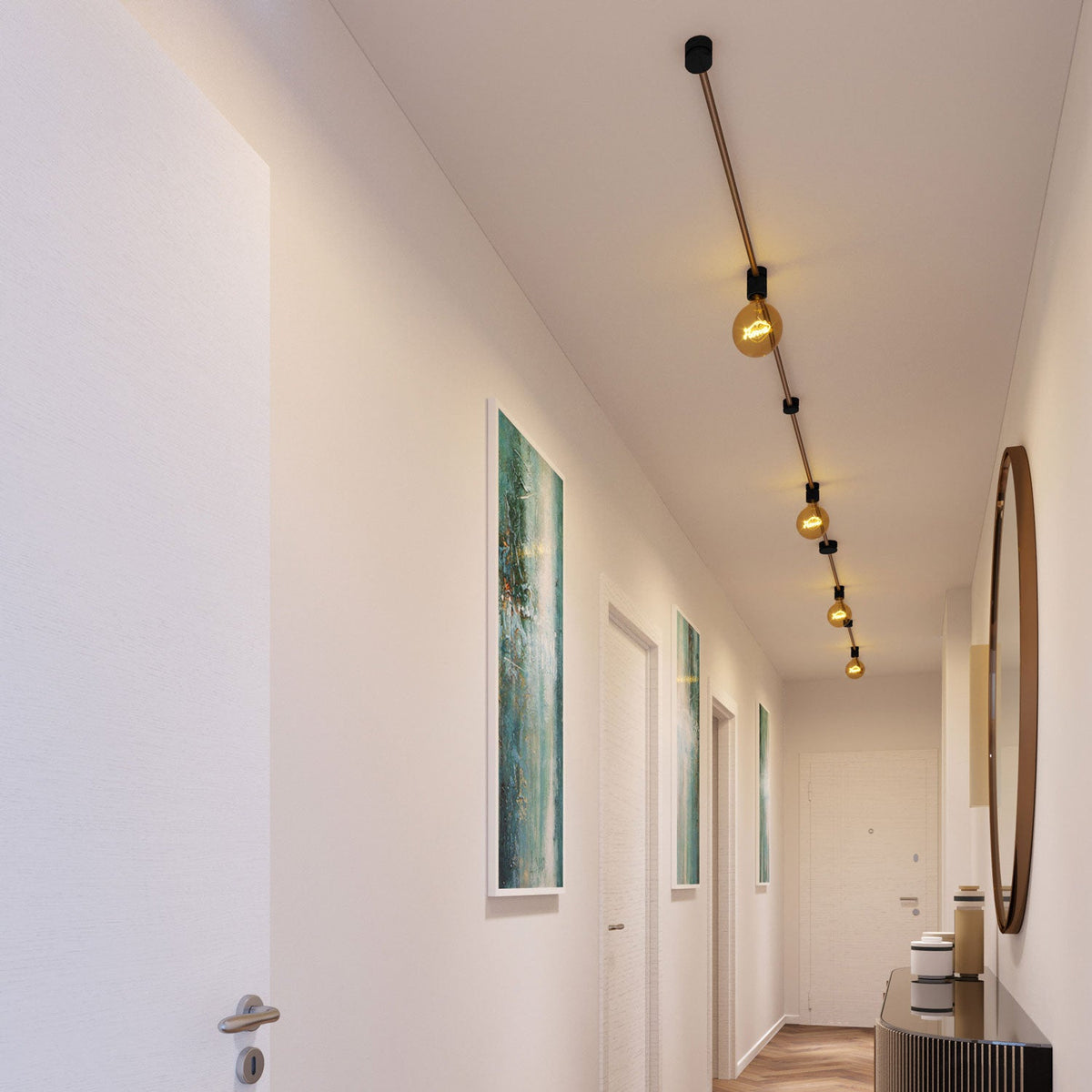 Sistema Filé Symmetric Kit - con cavo CM27 di 5 m per catenaria e 9 componenti in legno verniciato nero per interni