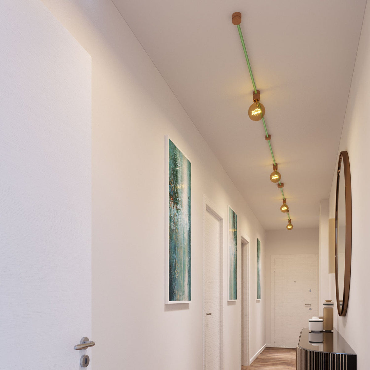 Sistema Filé Symmetric Kit - con cavo CX08 di 5 m per catenaria e 9 componenti in legno per interni