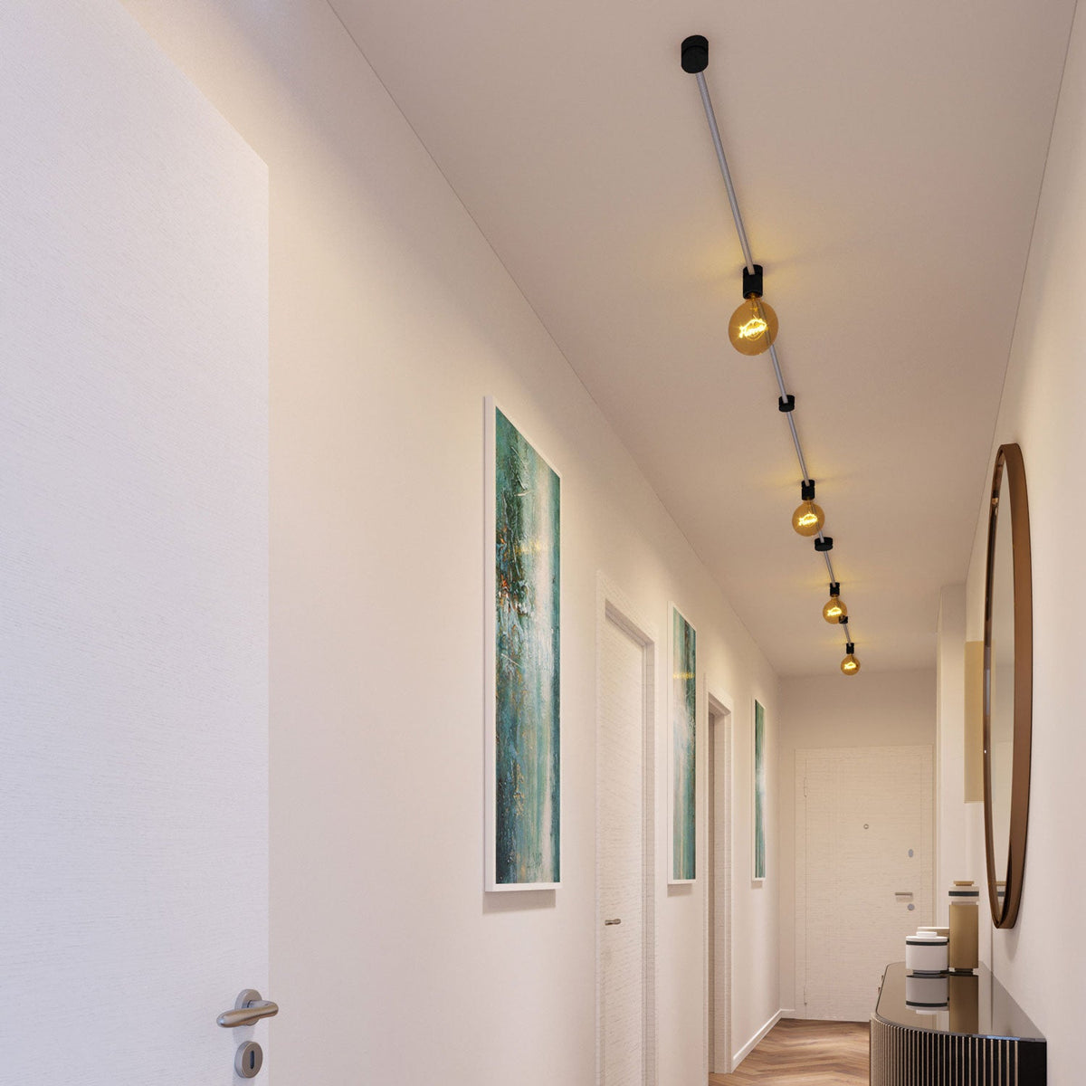 Sistema Filé Symmetric Kit - con cavo CZ04 di 5 m per catenaria e 9 componenti in legno verniciato nero per interni