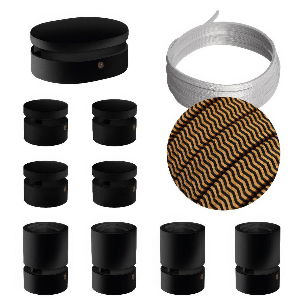 Sistema Filé Symmetric Kit - con cavo CZ22 di 5 m per catenaria e 9 componenti in legno verniciato nero per interni