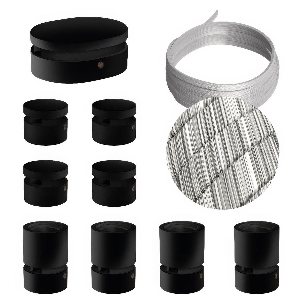 Sistema Filé Symmetric Kit - con cavo ECC37 di 5 m per catenaria e 9 componenti in legno verniciato nero per interni
