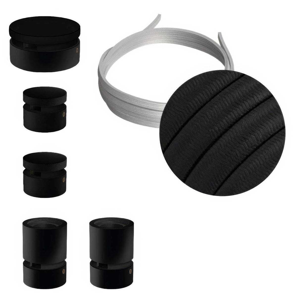Sistema Filé Wiggle Kit - con cavo CM04 di 3 m per catenaria e 5 componenti in legno verniciato nero per interni