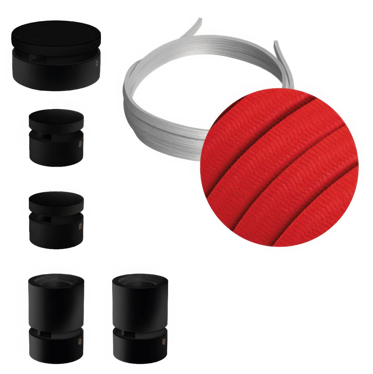 Sistema Filé Wiggle Kit - con cavo CM09 di 3 m per catenaria e 5 componenti in legno verniciato nero per interni