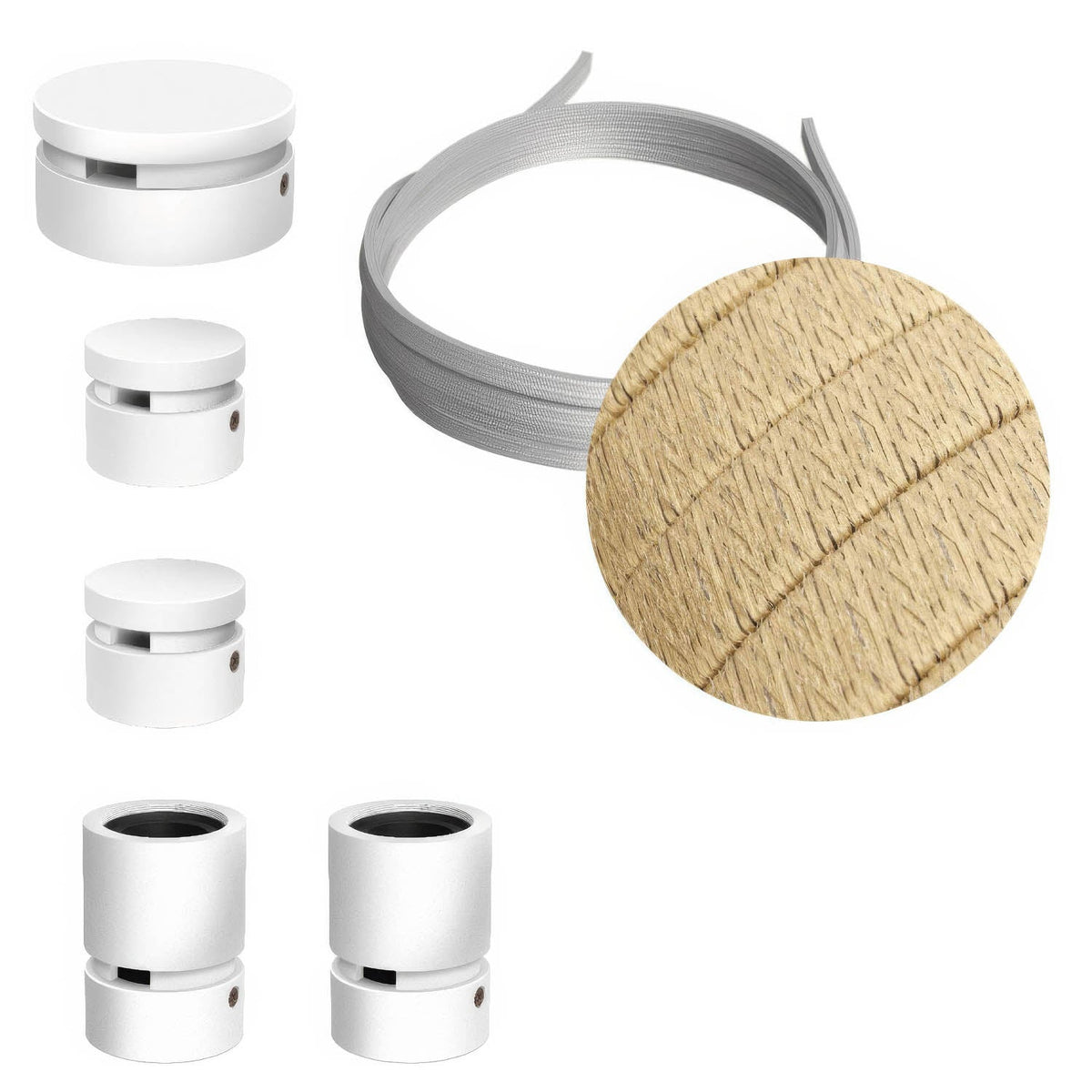 Sistema Filé Wiggle Kit - con cavo CN06 di 3 m per catenaria e 5 componenti in legno verniciato bianco per interni