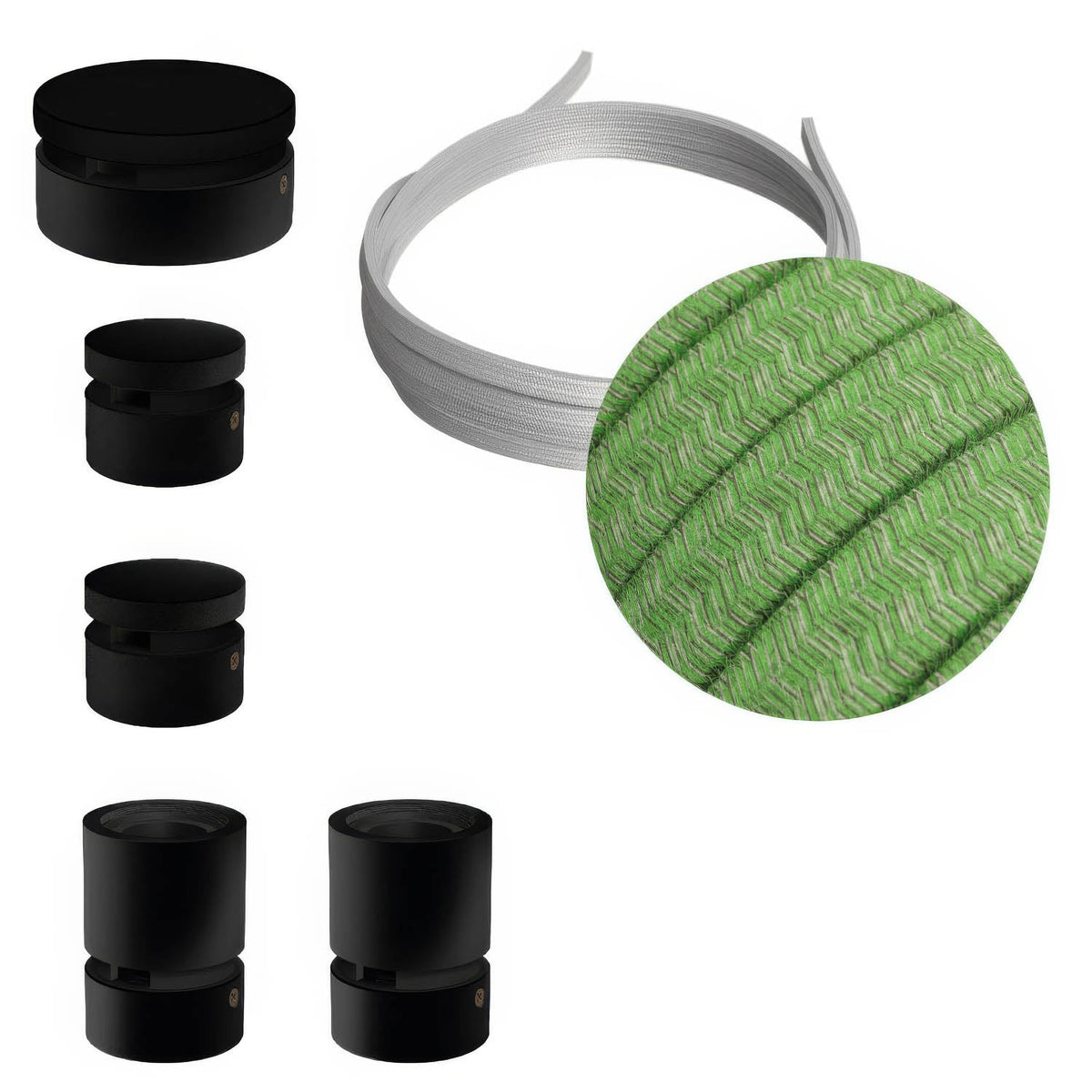 Sistema Filé Wiggle Kit - con cavo CX08 di 3 m per catenaria e 5 componenti in legno verniciato nero per interni