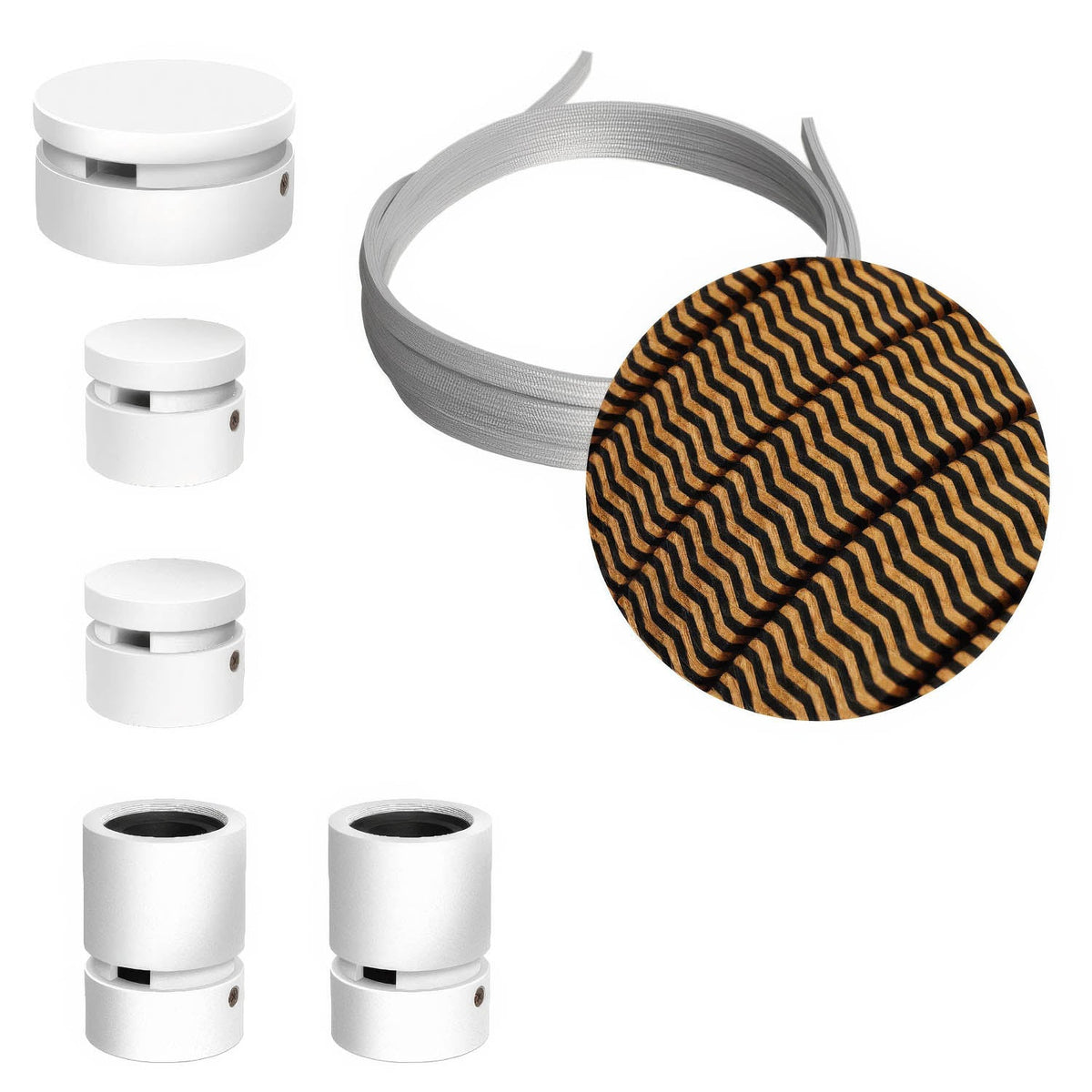 Sistema Filé Wiggle Kit - con cavo CZ22 di 3 m per catenaria e 5 componenti in legno verniciato bianco per interni