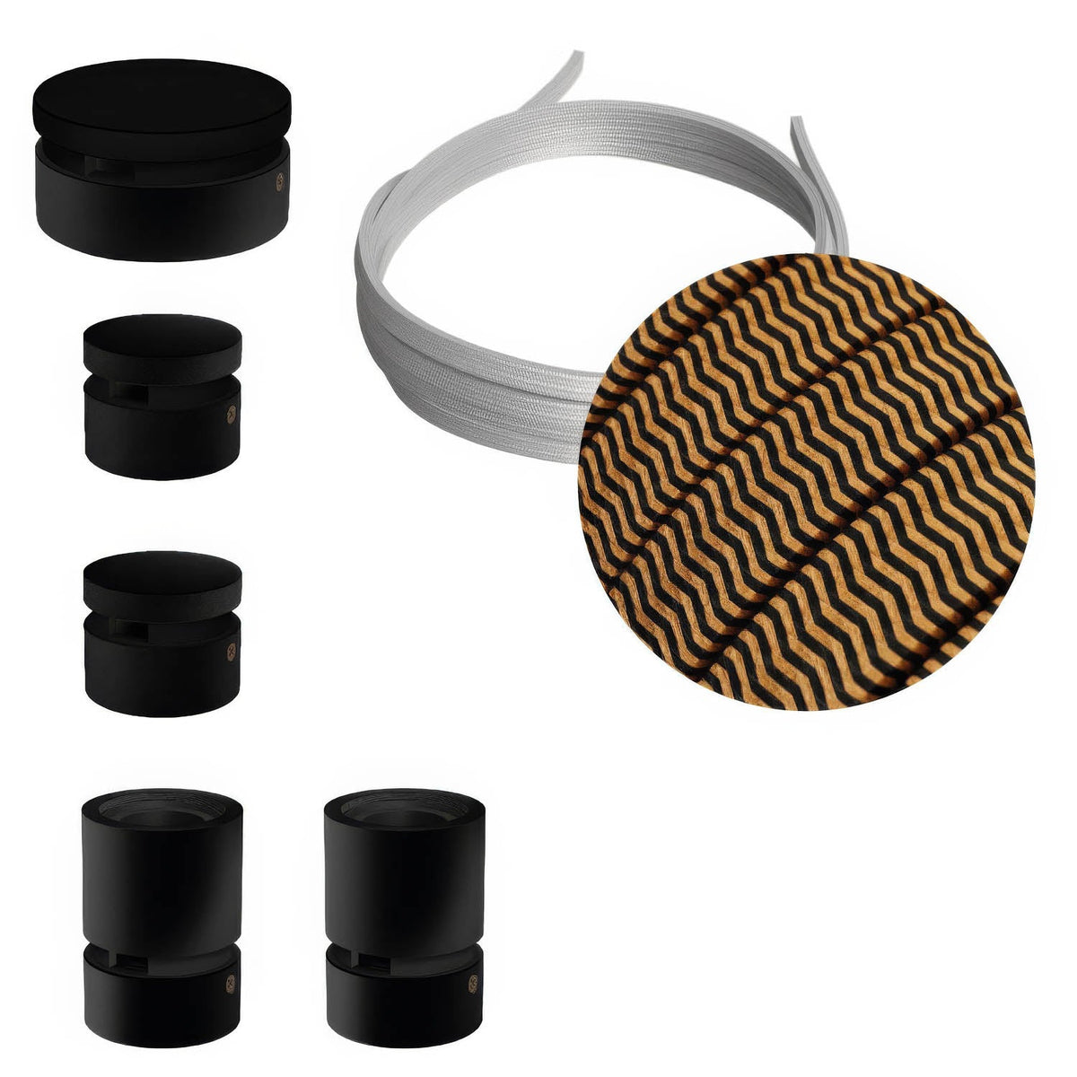 Sistema Filé Wiggle Kit - con cavo CZ22 di 3 m per catenaria e 5 componenti in legno verniciato nero per interni
