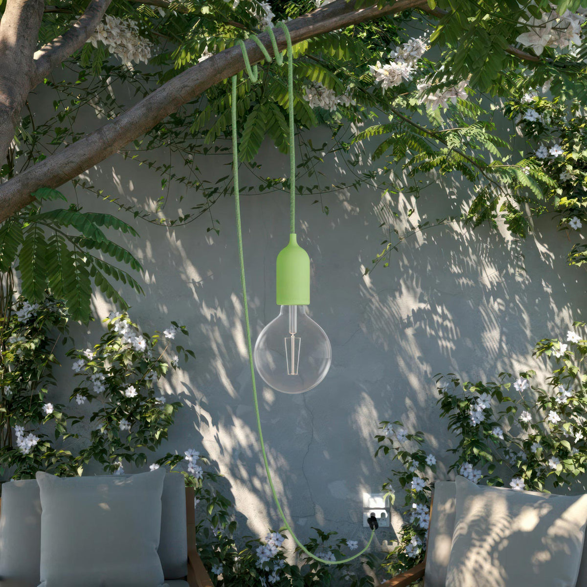Snake Modulair Pastel, lampada portatile per esterni, 5 m cavo tessile, portalampada IP65 e spina - Verde prato