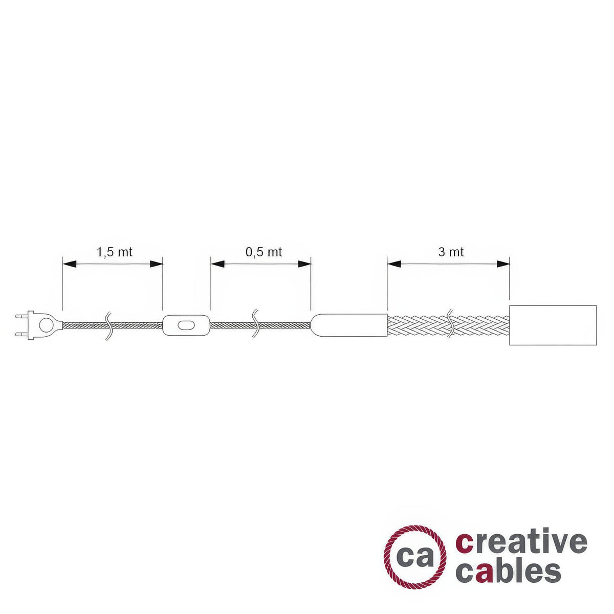 SnakeBis Corda - Lampada plug-in bianca con cordone trecciato in juta
