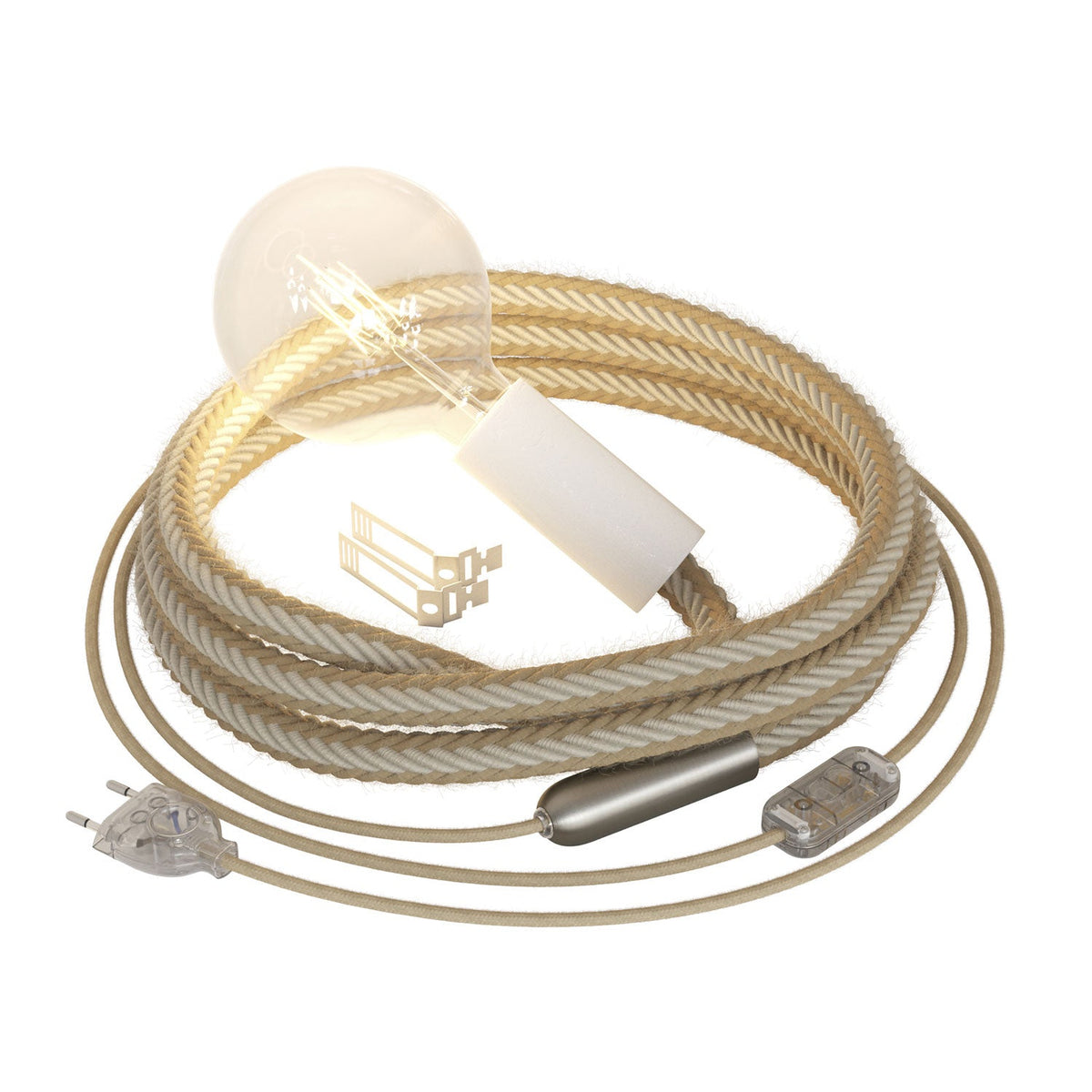 SnakeBis Corda - Lampada plug-in bianca con cordone trecciato in juta