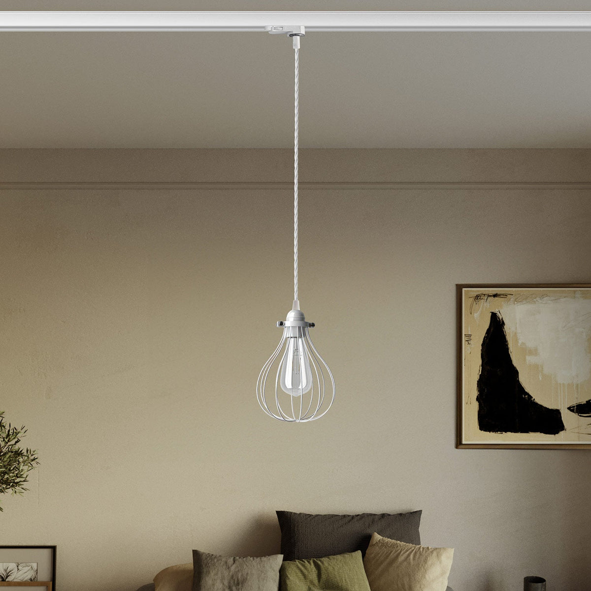 Sospensione con paralume a gabbia Drop per binari - Bianco