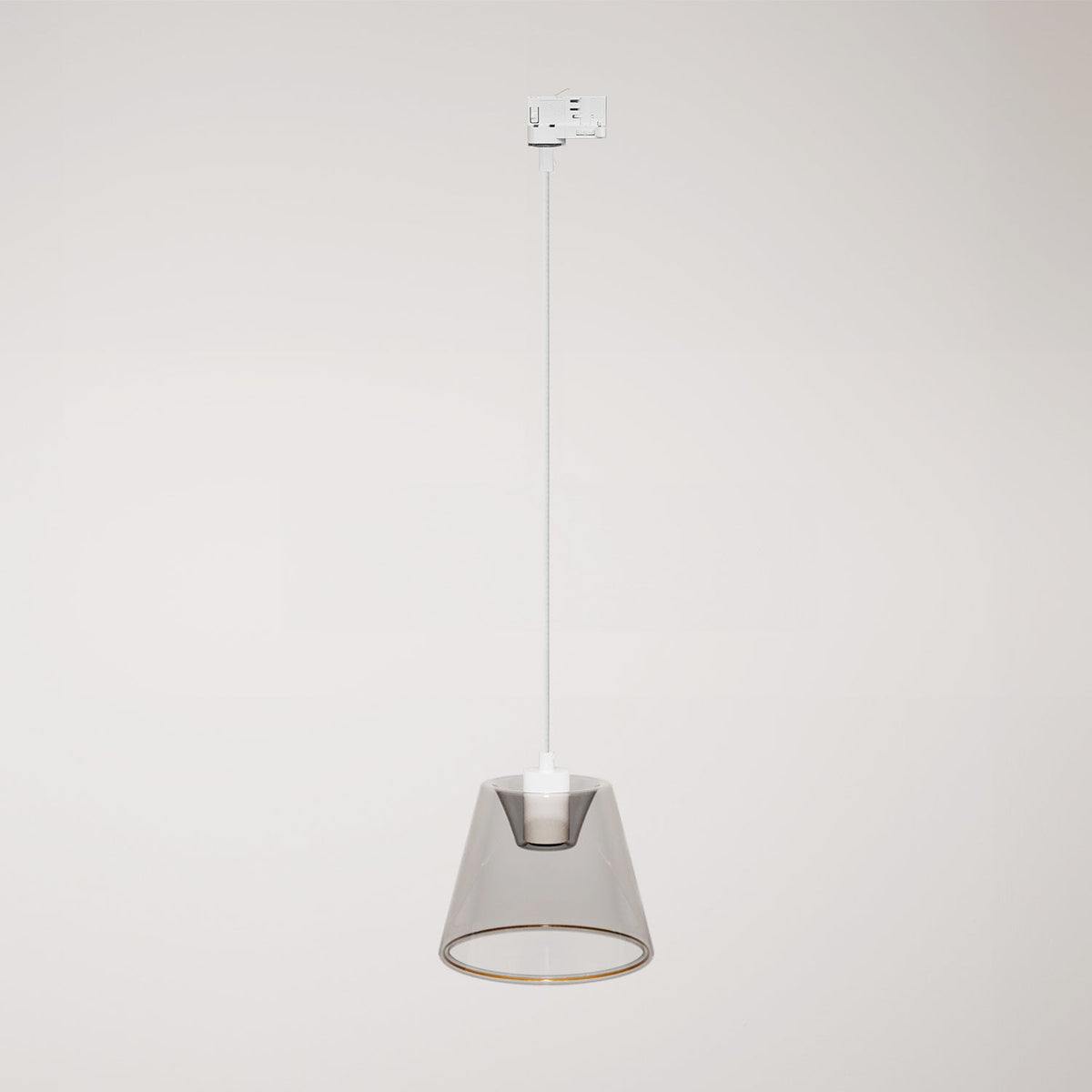 Sospensione per binari con lampadina Ghost a cono smoky - Bianco