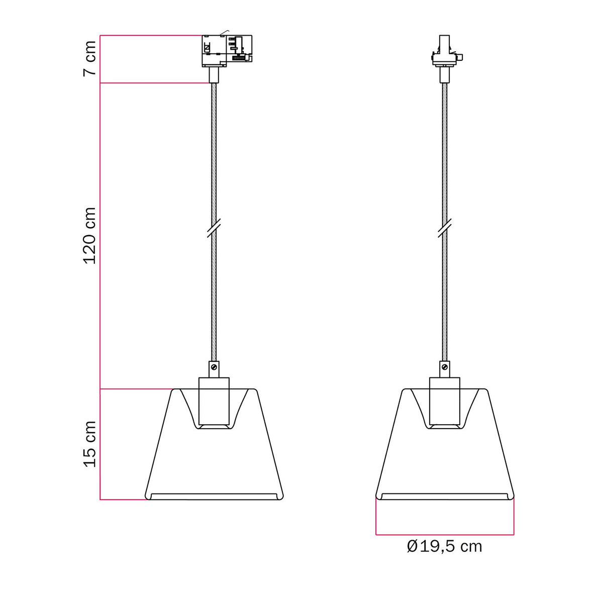 Sospensione per binari con lampadina Ghost a cono smoky - Nero