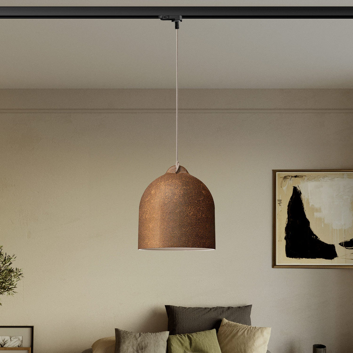 Sospensione per binari con paralume Campana M in ceramica - Effetto corten