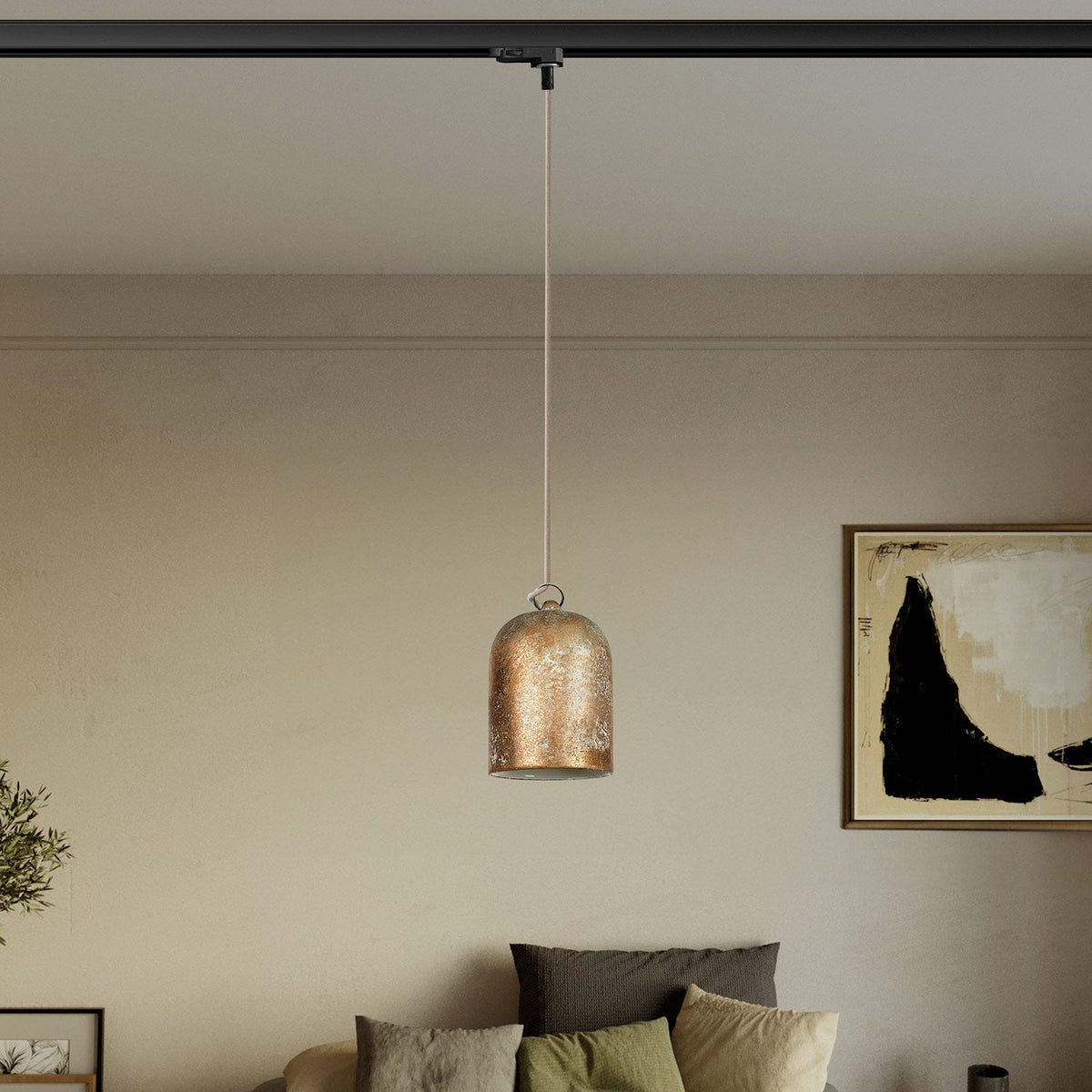 Sospensione per binario con paralume mini Campana in ceramica - Effetto verde rame