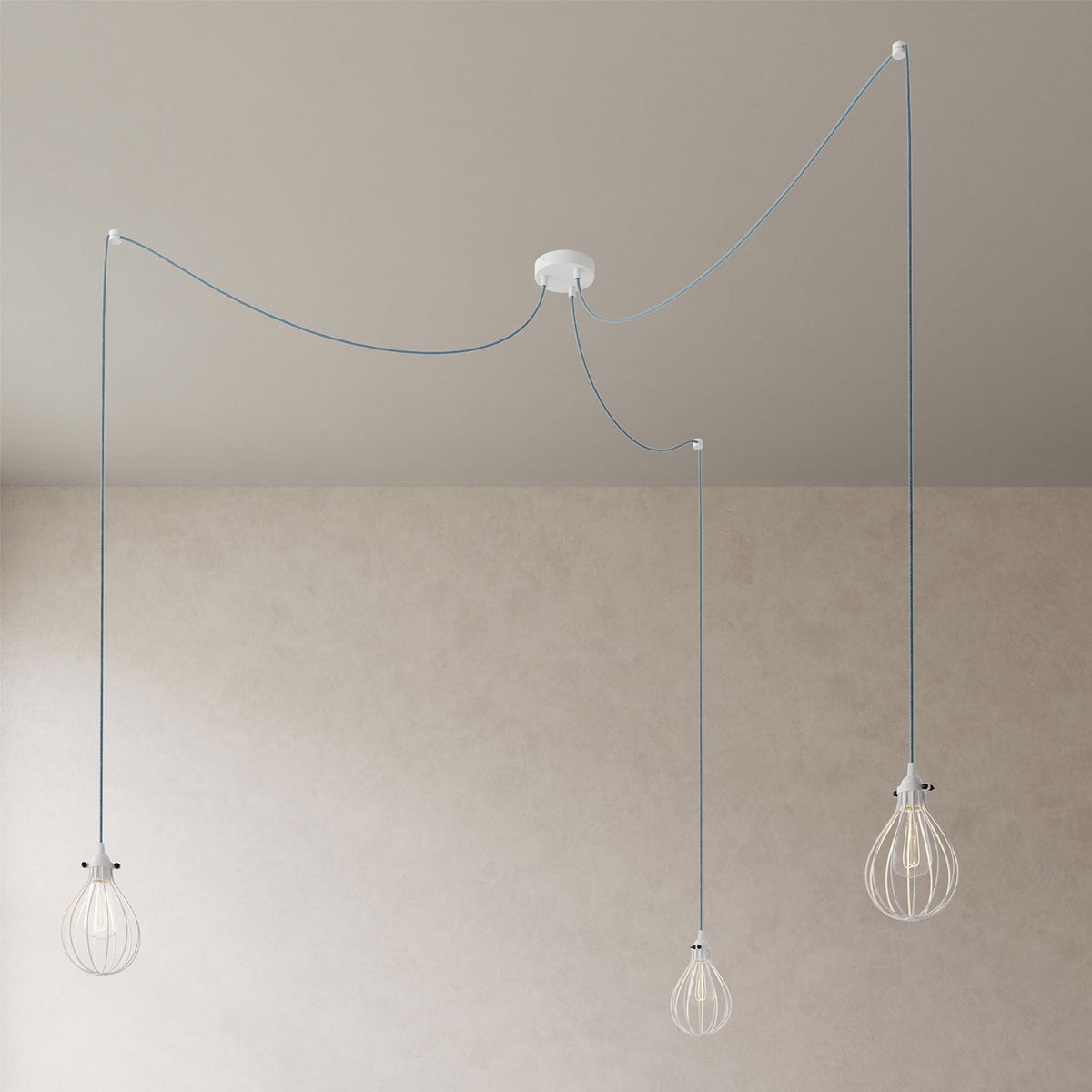 Spider - Lampada a sospensione multipla a 3 cadute con paralume Drop - Bianco