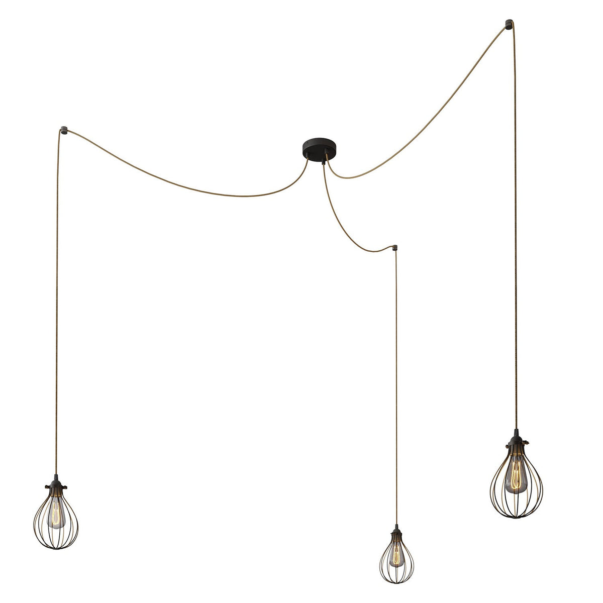 Spider - Lampada a sospensione multipla a 3 cadute con paralume Drop - Nero