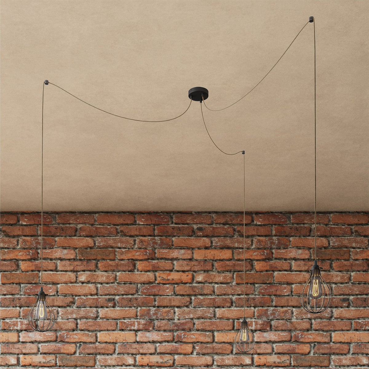 Spider - Lampada a sospensione multipla a 3 cadute con paralume Drop - Nero