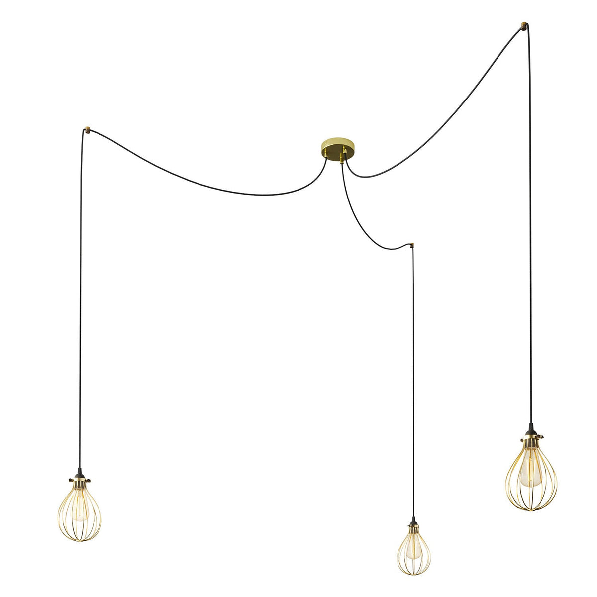 Spider - Lampada a sospensione multipla a 3 cadute con paralume Drop - Ottone