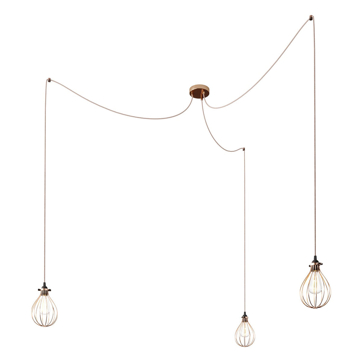 Spider - Lampada a sospensione multipla a 3 cadute con paralume Drop - Rame