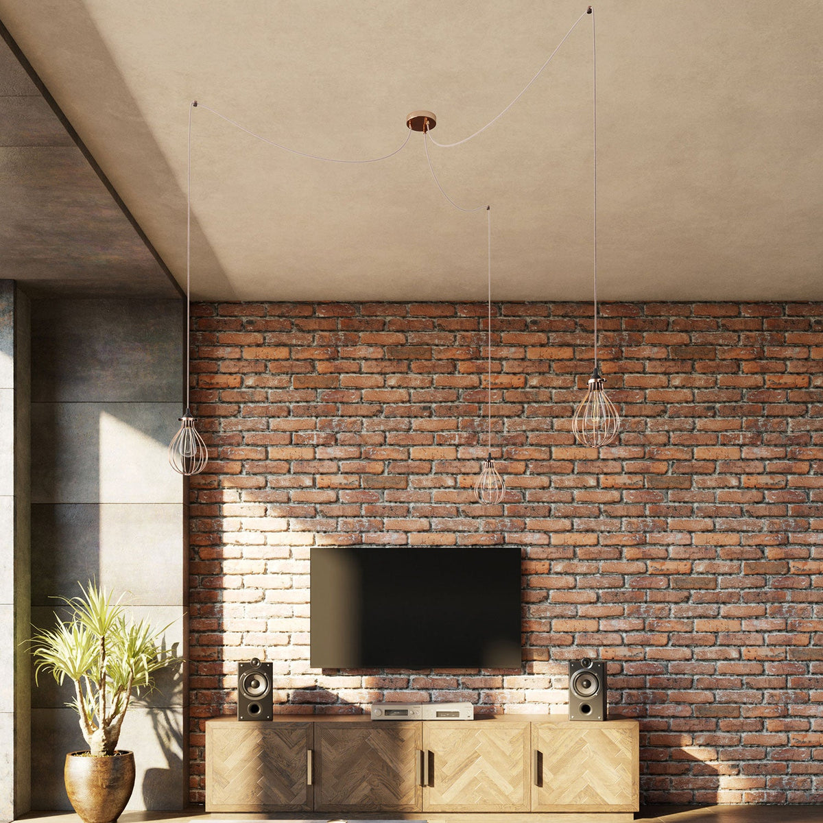Spider - Lampada a sospensione multipla a 3 cadute con paralume Drop - Rame