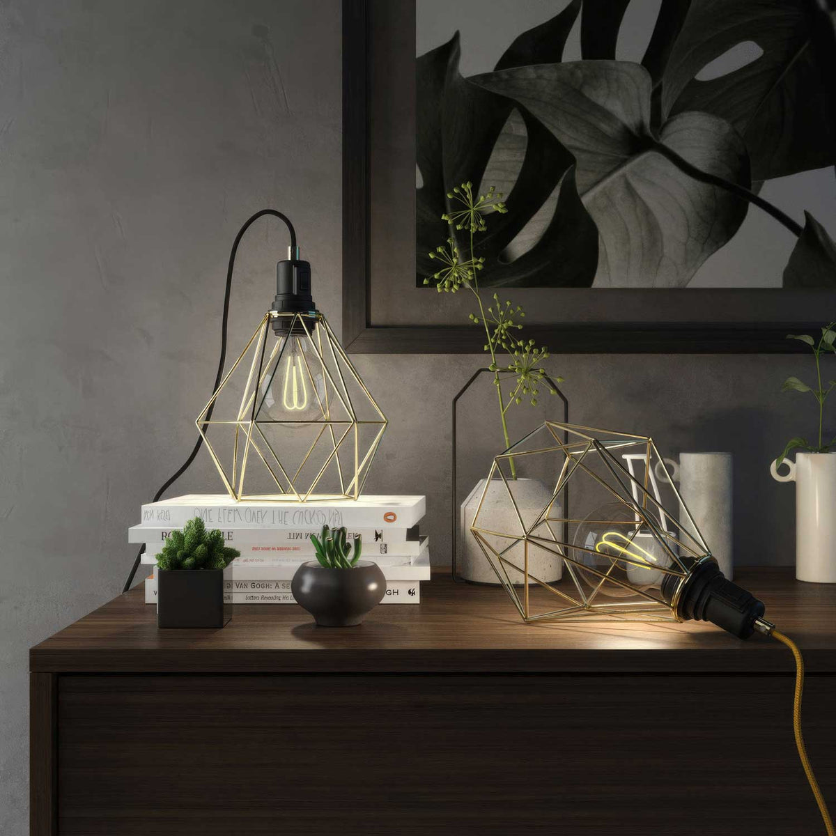 Table Snake - Lampada plug-in con paralume a gabbia Diamond - Ottone