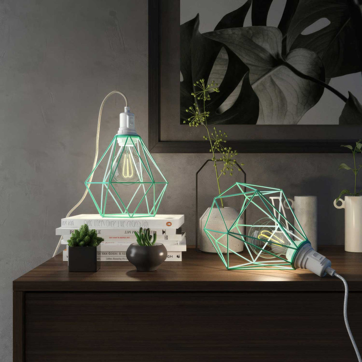 Table Snake - Lampada plug-in con paralume a gabbia Diamond - Turchese
