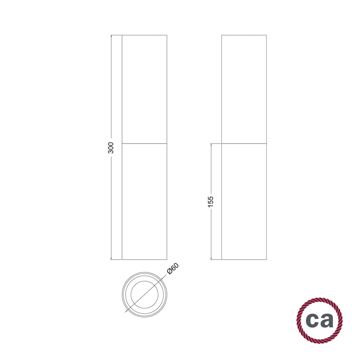 Tub-E14, tubo in legno e metallo per faretto con portalampada doppia ghiera E14 - Neutro e Titanio satinato