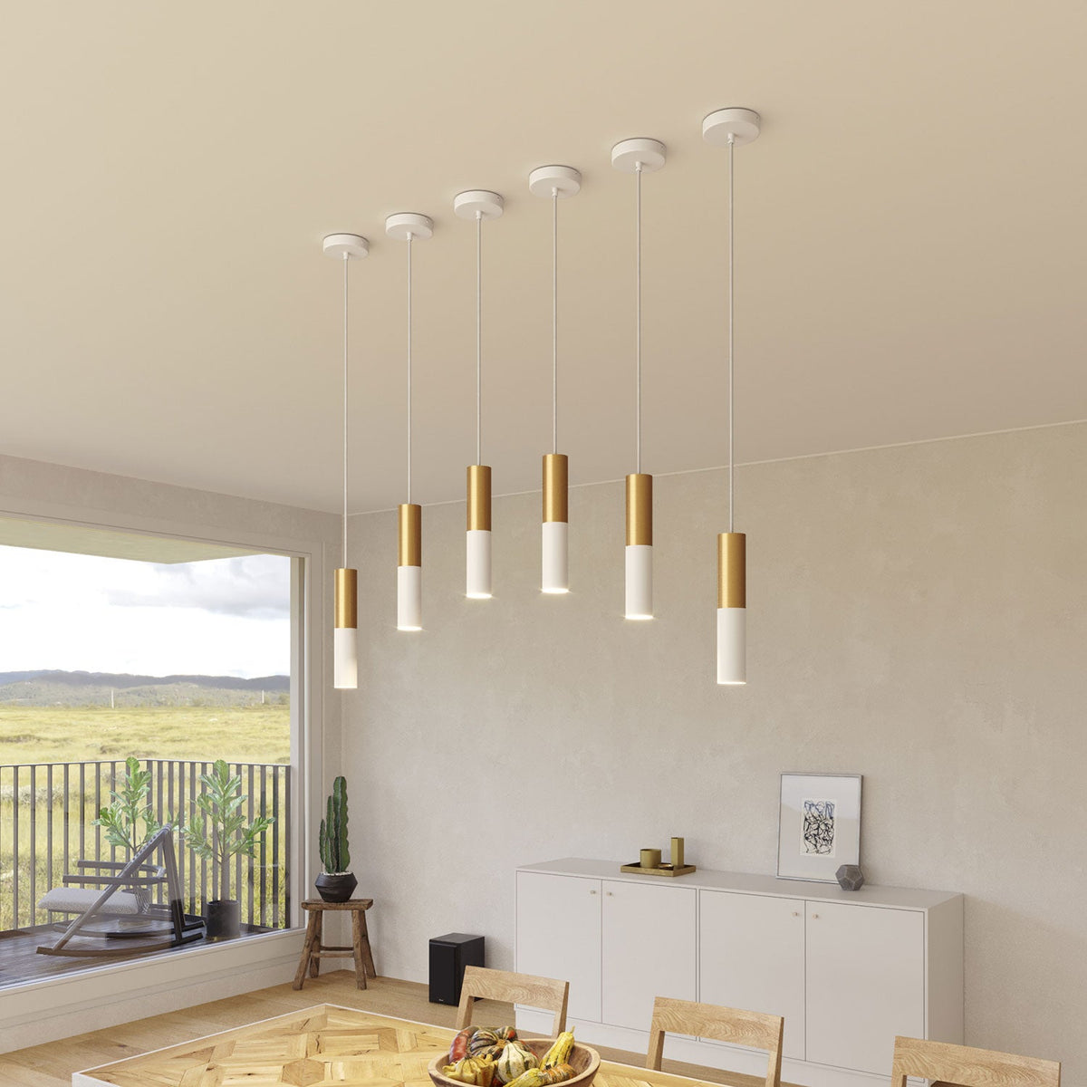 Tub-E14, tubo in metallo doppio per faretto con portalampada doppia ghiera E14 - Bianco opaco e Bronzo satinato