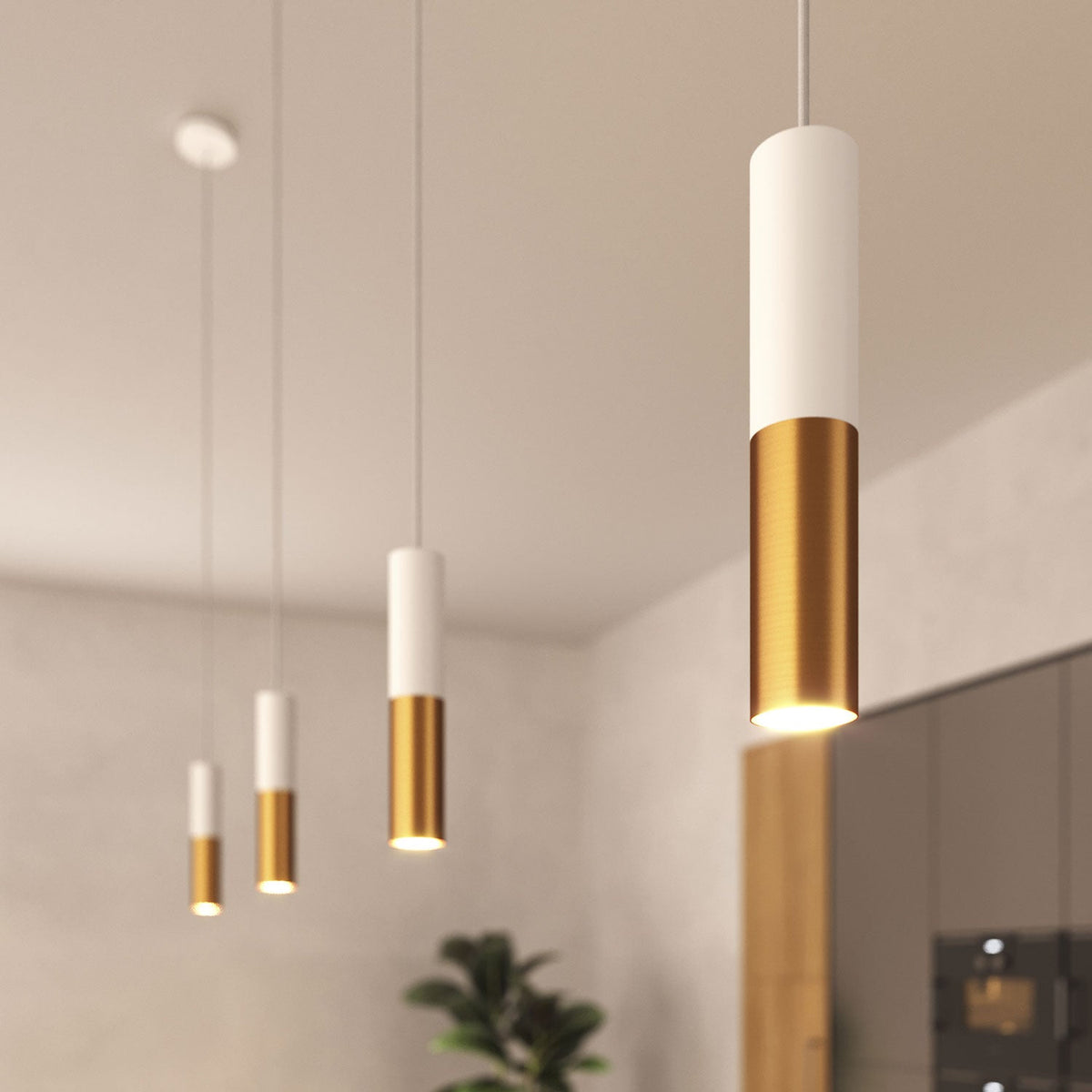 Tub-E14, tubo in metallo doppio per faretto con portalampada doppia ghiera E14 - Bianco opaco e Bronzo satinato