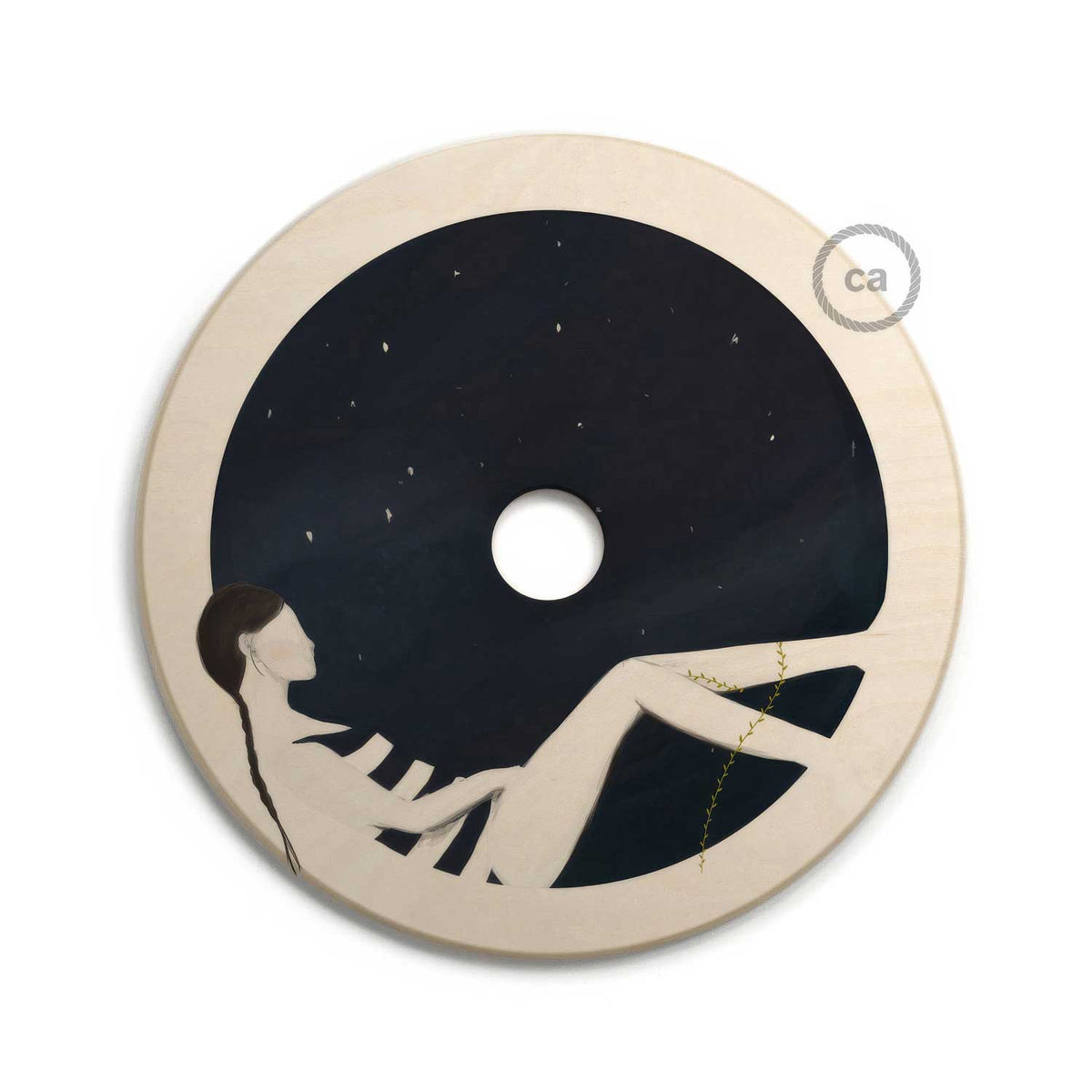 UFO Paralume in legno Special Edition Illustratori Italiani, double face, diametro 33 cm - Chiara Fucà